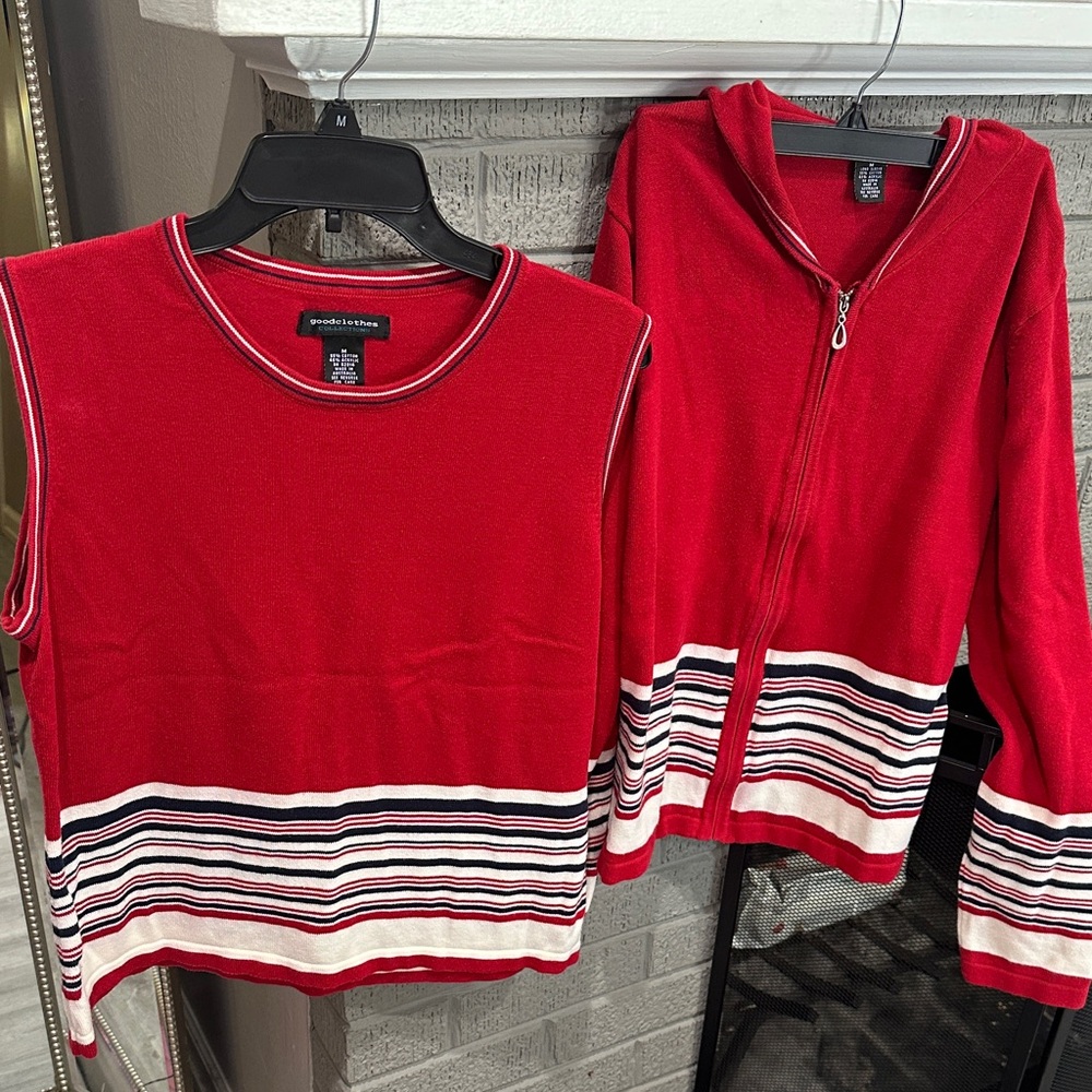 Red and White Striped Sweater Set